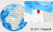 Shaded Relief Location Map of Darnah, highlighted country