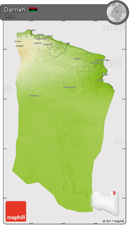 Physical Map of Darnah, cropped outside