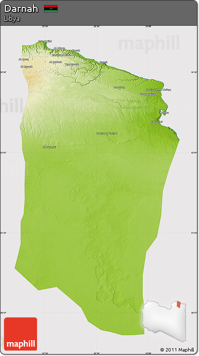 Physical Map of Darnah, cropped outside