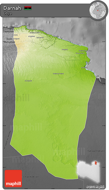 Physical Map of Darnah, darken, desaturated