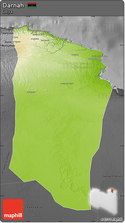 Physical Map of Darnah, darken, desaturated