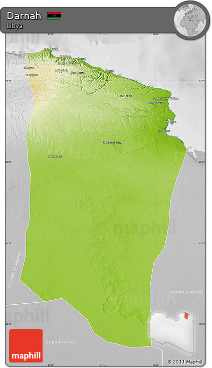 Physical Map of Darnah, lighten, desaturated