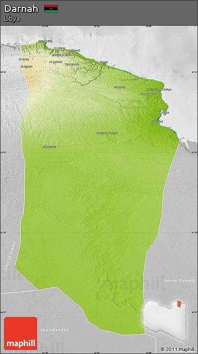Physical Map of Darnah, lighten, desaturated