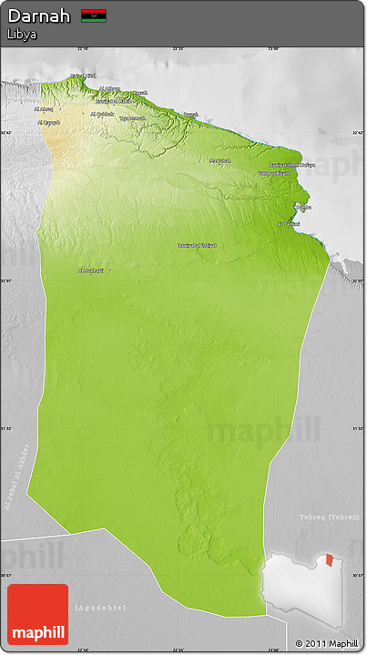 Physical Map of Darnah, lighten, desaturated