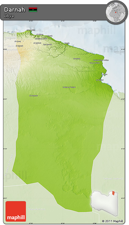 Physical Map of Darnah, lighten