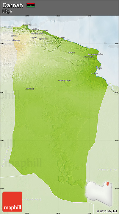 Physical Map of Darnah, lighten