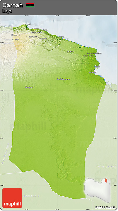 Physical Map of Darnah, lighten