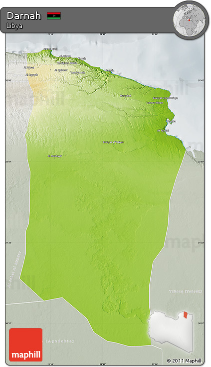 Physical Map of Darnah, lighten, semi-desaturated