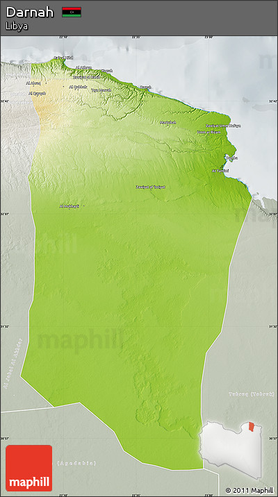 Physical Map of Darnah, lighten, semi-desaturated