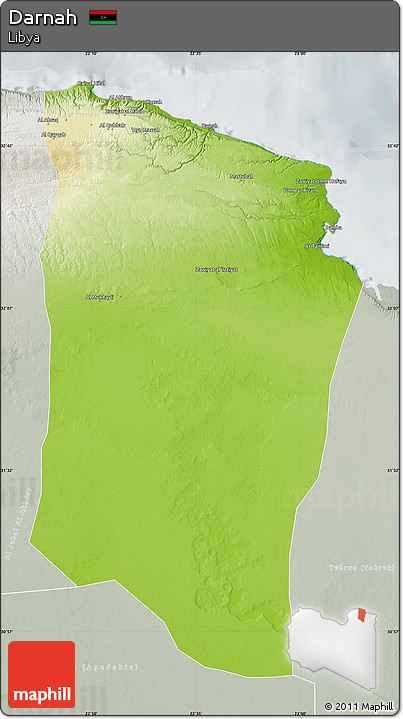 Physical Map of Darnah, lighten, semi-desaturated