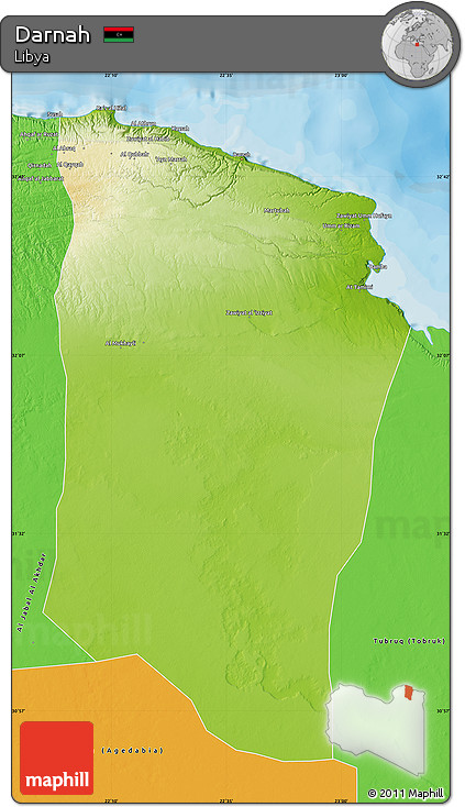 Physical Map of Darnah, political outside