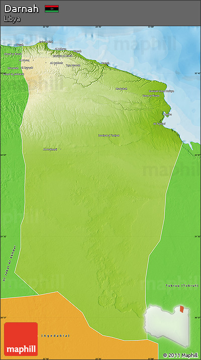 Physical Map of Darnah, political outside