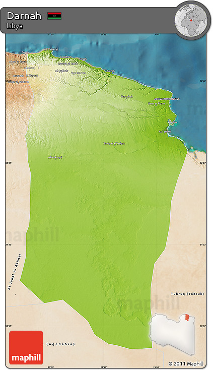 Physical Map of Darnah, satellite outside