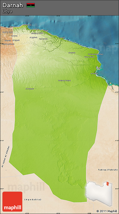 Physical Map of Darnah, satellite outside