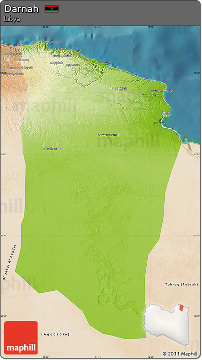 Physical Map of Darnah, satellite outside