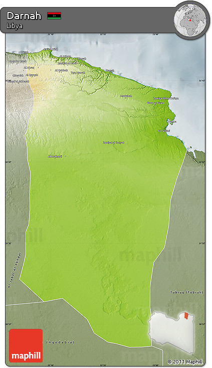 Physical Map of Darnah, semi-desaturated