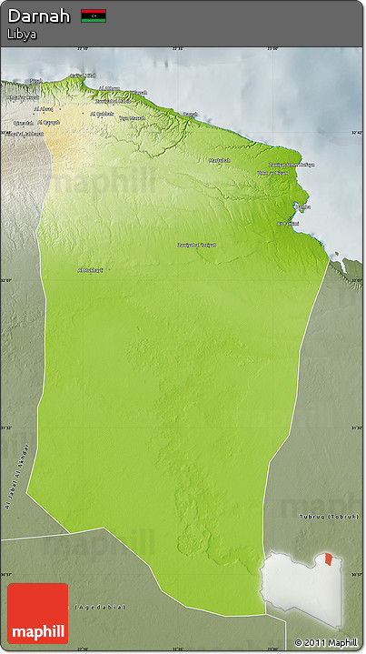 Physical Map of Darnah, semi-desaturated