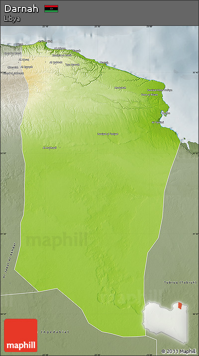 Physical Map of Darnah, semi-desaturated