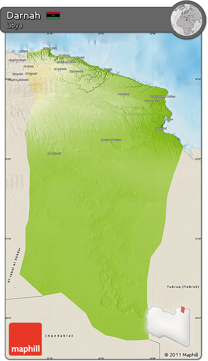 Physical Map of Darnah, shaded relief outside