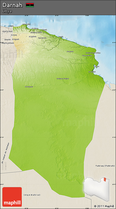 Physical Map of Darnah, shaded relief outside