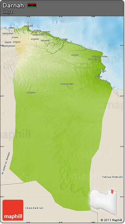 Physical Map of Darnah, shaded relief outside