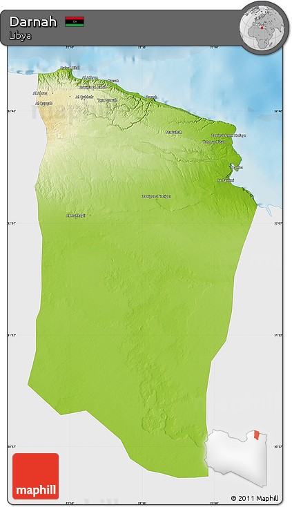 Physical Map of Darnah, single color outside
