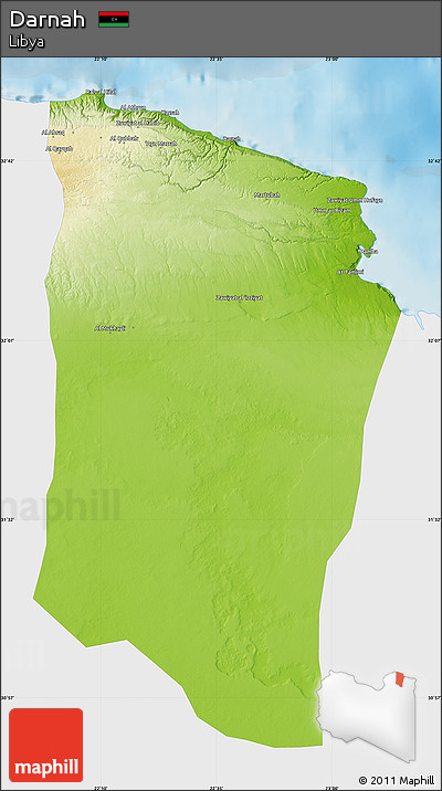 Physical Map of Darnah, single color outside