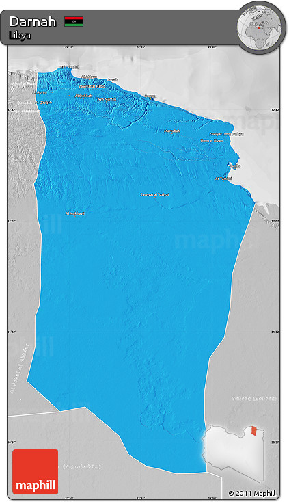 Political Map of Darnah, lighten, desaturated