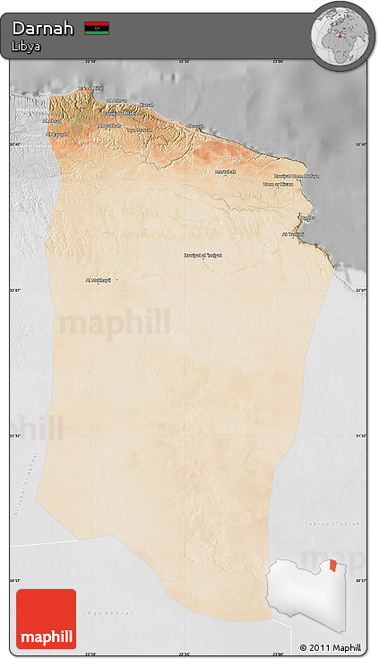 Satellite Map of Darnah, lighten, desaturated