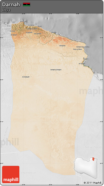 Satellite Map of Darnah, lighten, desaturated