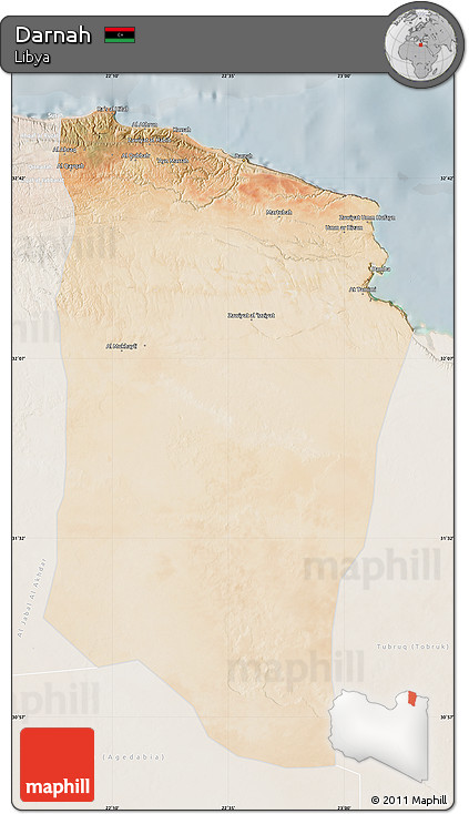Satellite Map of Darnah, lighten