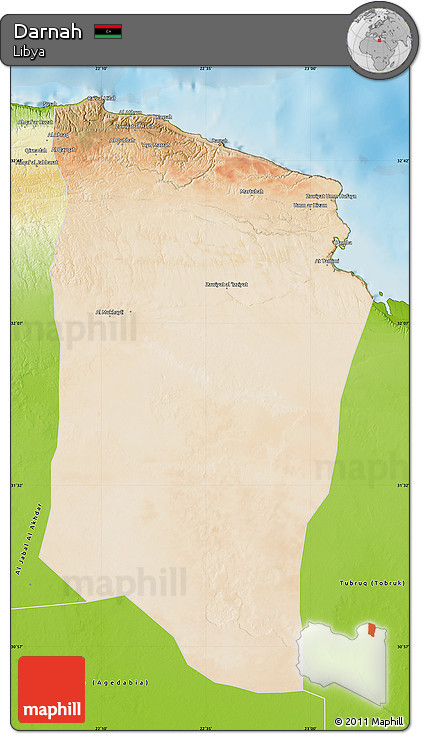 Satellite Map of Darnah, physical outside