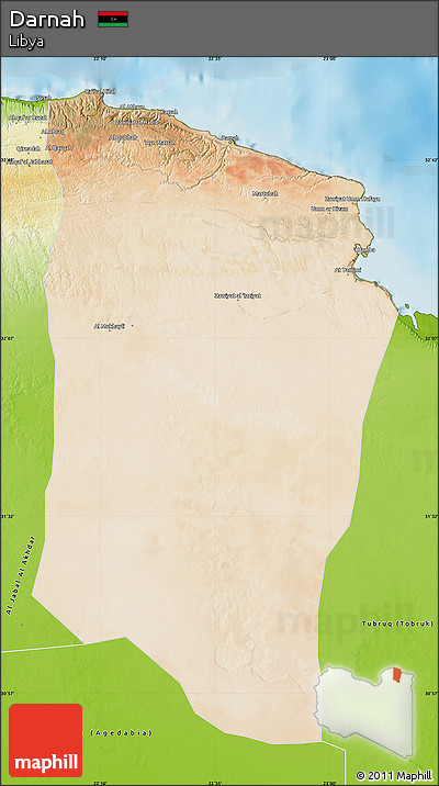 Satellite Map of Darnah, physical outside