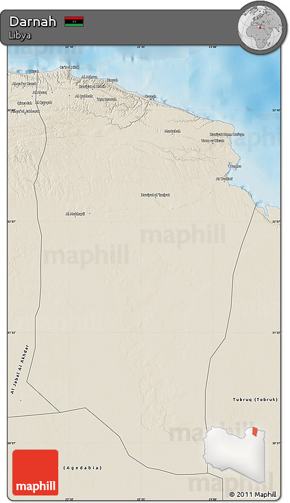 Shaded Relief Map of Darnah