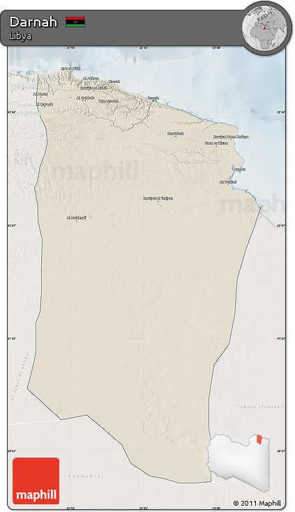 Shaded Relief Map of Darnah, lighten