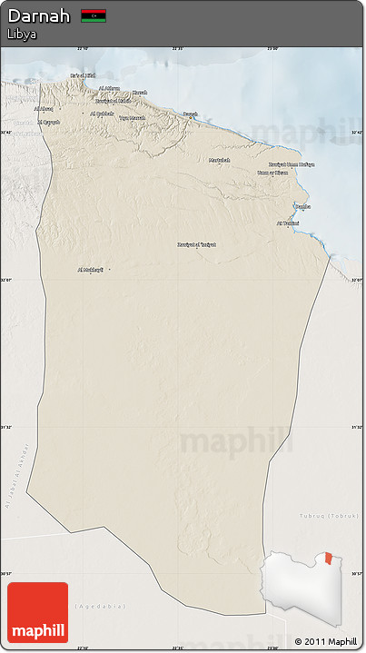 Shaded Relief Map of Darnah, lighten