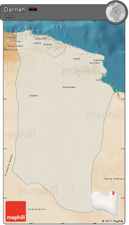 Shaded Relief Map of Darnah, satellite outside