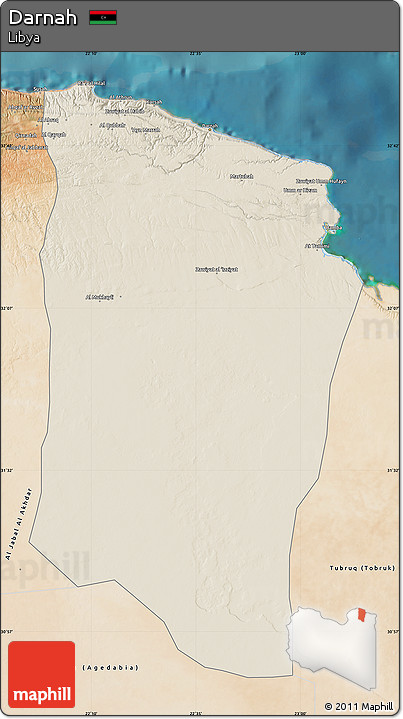 Shaded Relief Map of Darnah, satellite outside