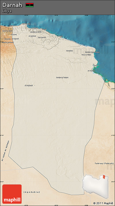Shaded Relief Map of Darnah, satellite outside