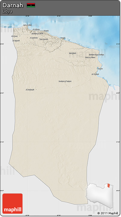 Shaded Relief Map of Darnah, single color outside