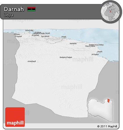 Gray Panoramic Map of Darnah, single color outside
