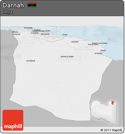 Gray Panoramic Map of Darnah, single color outside