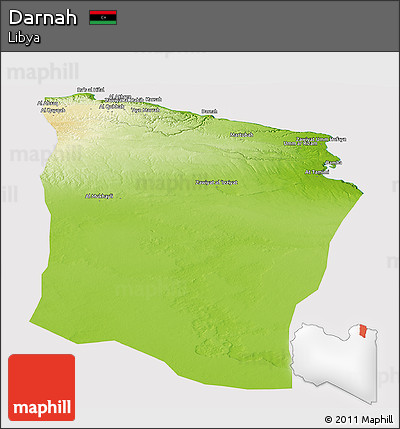 Physical Panoramic Map of Darnah, cropped outside