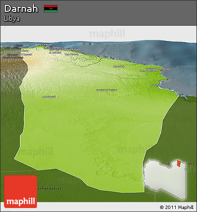 Physical Panoramic Map of Darnah, darken