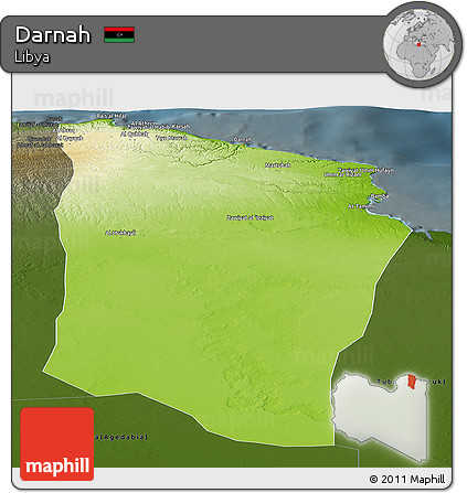 Physical Panoramic Map of Darnah, darken