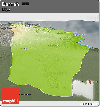 Physical Panoramic Map of Darnah, darken, semi-desaturated