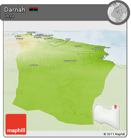 Physical Panoramic Map of Darnah, lighten