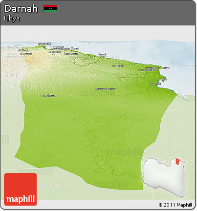 Physical Panoramic Map of Darnah, lighten