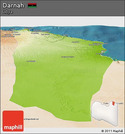 Physical Panoramic Map of Darnah, satellite outside