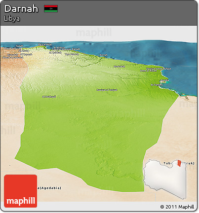 Physical Panoramic Map of Darnah, satellite outside